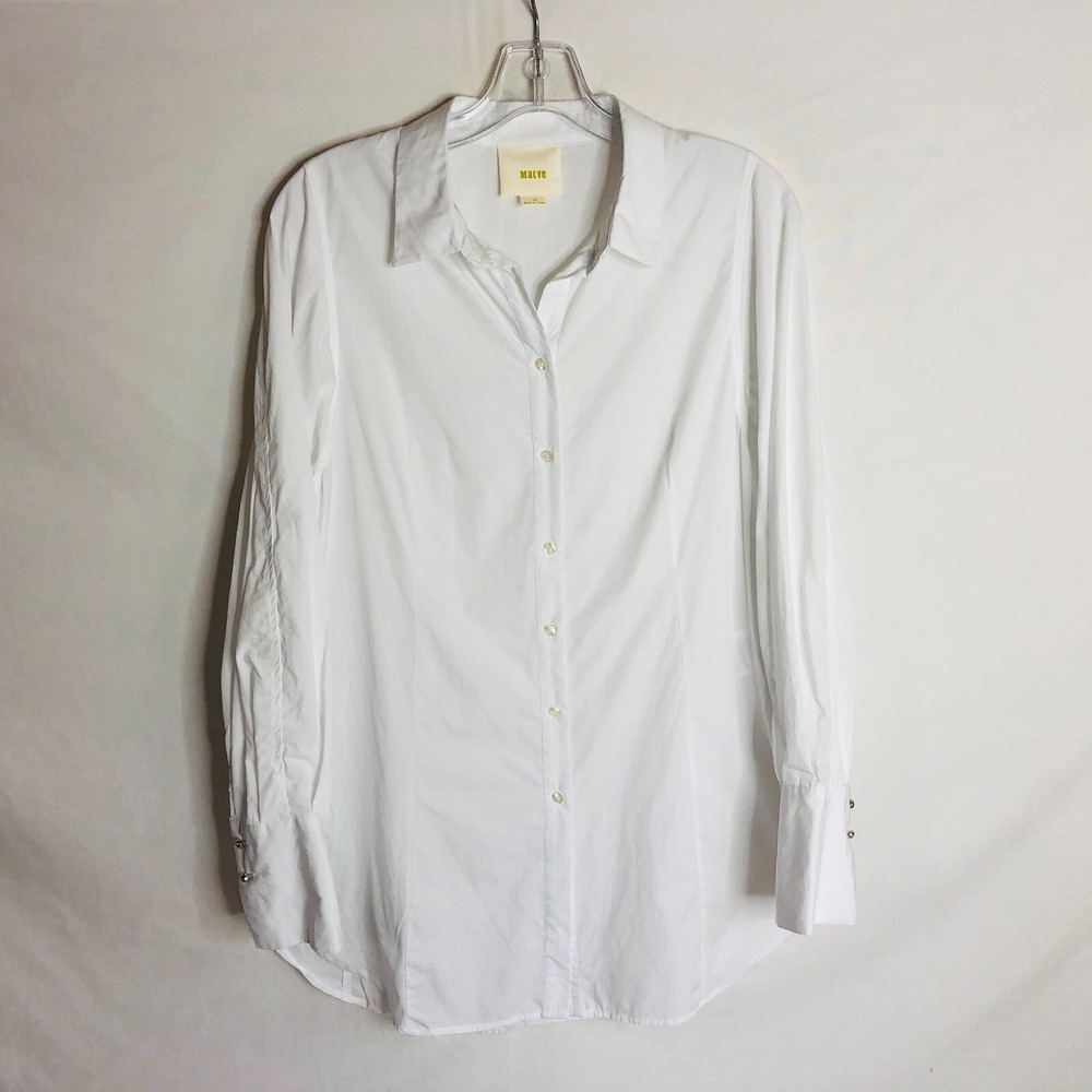Anthropologie Maeve Womens White Button Front Long Sleeve Tunic Top Shirt Sz 12